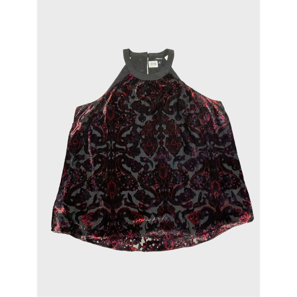 TORRID‎ Halter Tunic Tank Top / Size 2X / Burnout Velvet Paisley Red Black NEW
